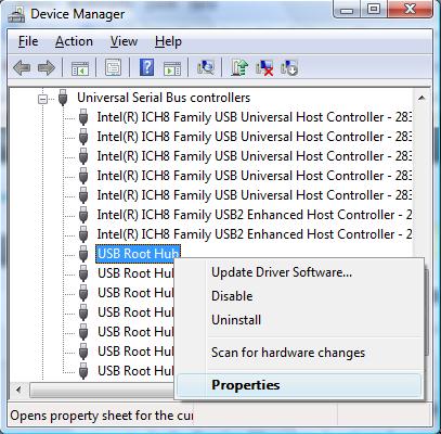 Click OK to save the changes.
Repeat steps 3-5 for all USB Root Hubs listed in the Device Manager.