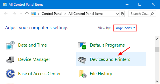 Open the Control Panel on your computer.
Select Devices and Printers.